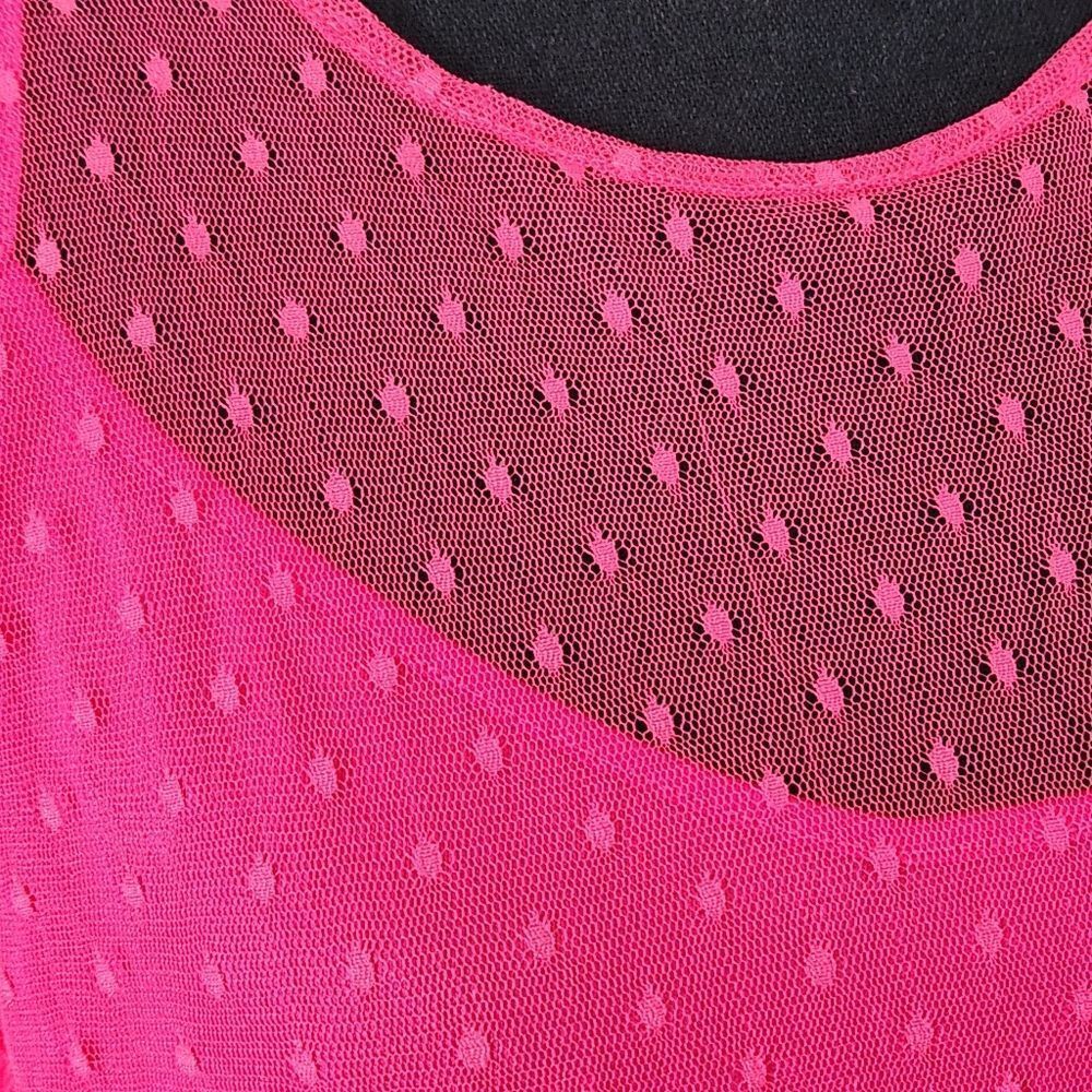 Semi Sheer Polka-Dot Tulle Blouse/Tank HOT PINK Feminine Romantic 90s Y2K - Picture 8 of 10